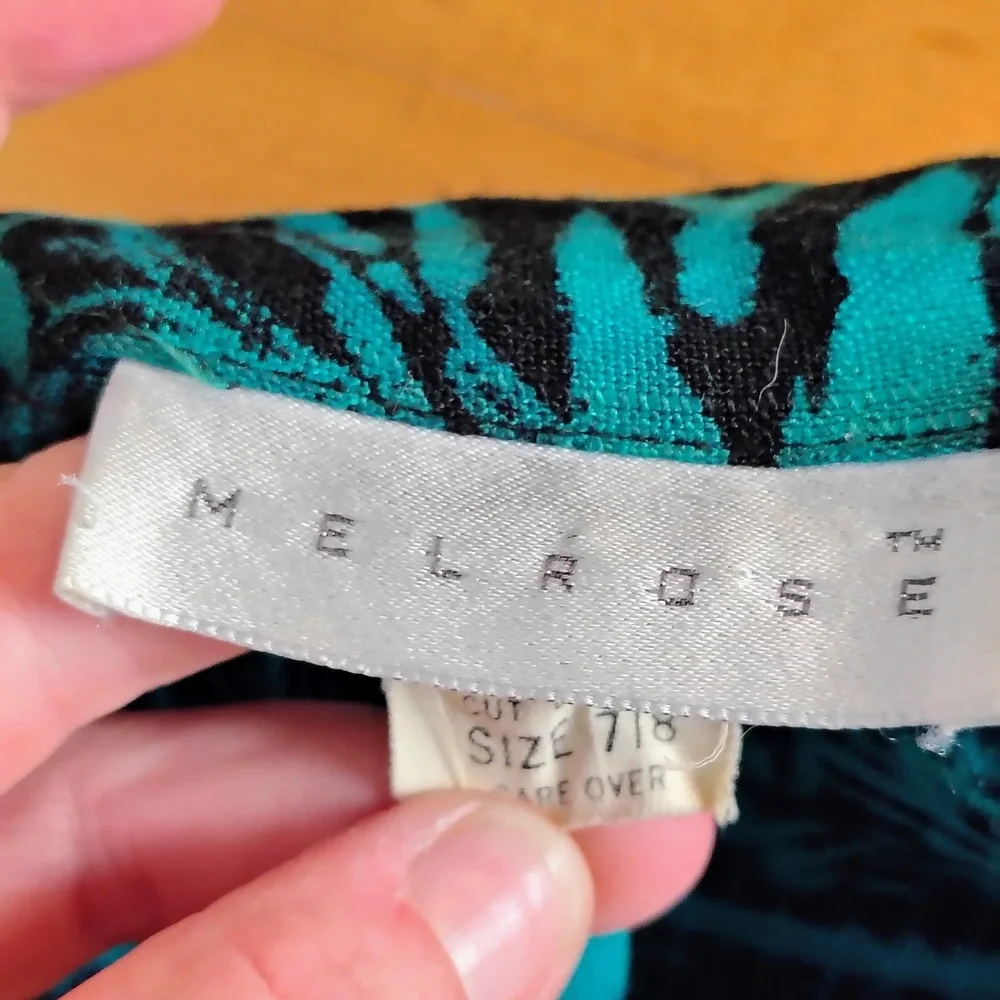 Melrose Womens SZ 7/8 9/10 Two Piece Set Teal Black  Rayon Linen Vintage